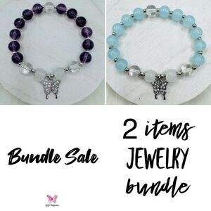 Violet & Blue Beaded w/ Sparkly Butterfly Charm Bracelet Bundle- Small wrists